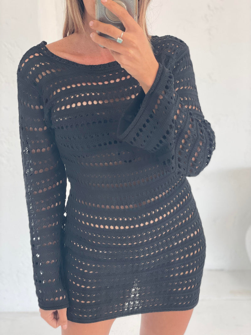 Tropic Nights Crochet Dress -  Black PRE ORDER