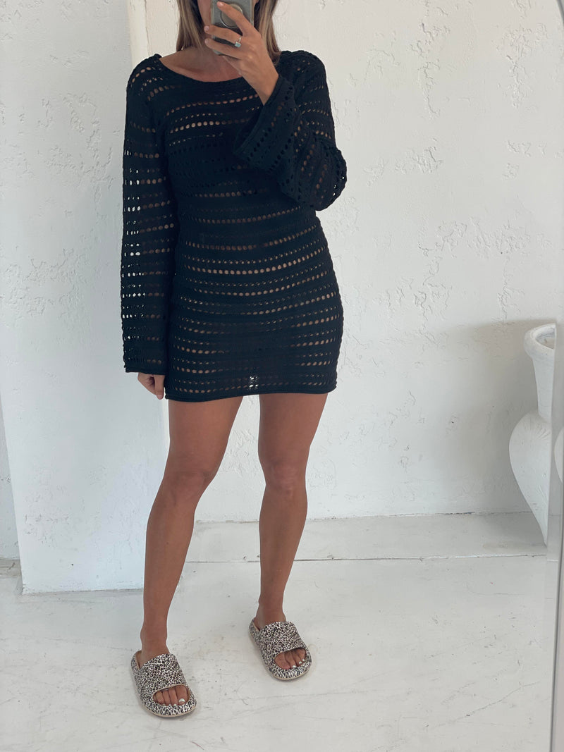 Tropic Nights Crochet Dress -  Black PRE ORDER