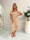 Mango Midi Dress - Tan Abstract