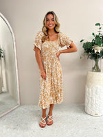 Mango Midi Dress - Tan Abstract