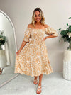 Mango Midi Dress - Tan Abstract