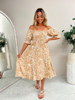 Mango Midi Dress - Tan Abstract
