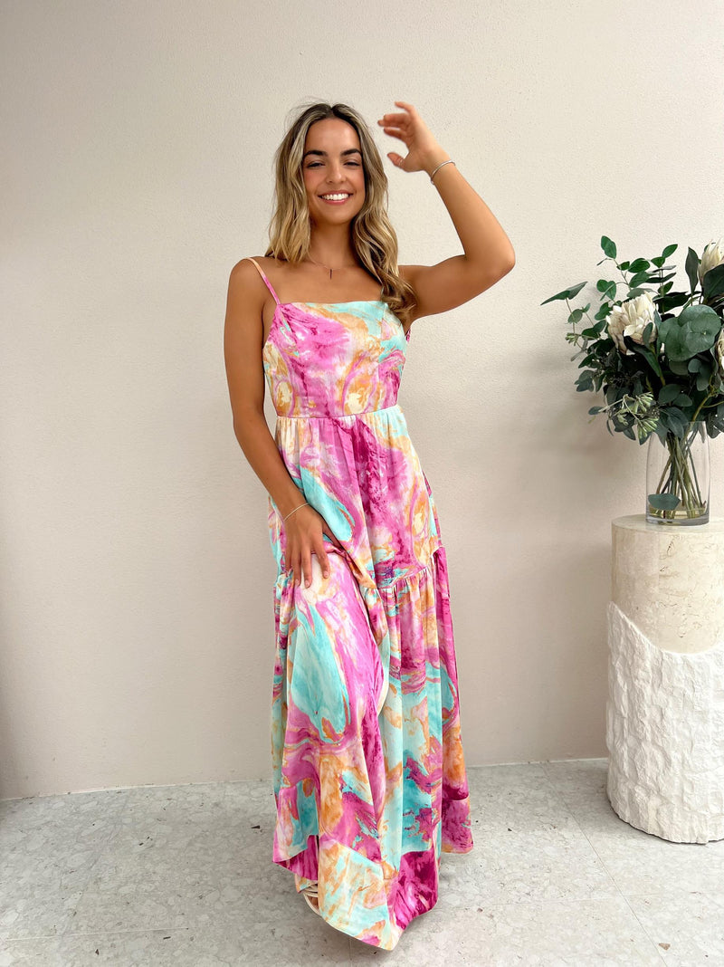 Knoa Maxi Dress - Pink Marble