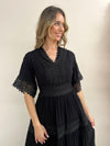 Lace Trim Dress - Black