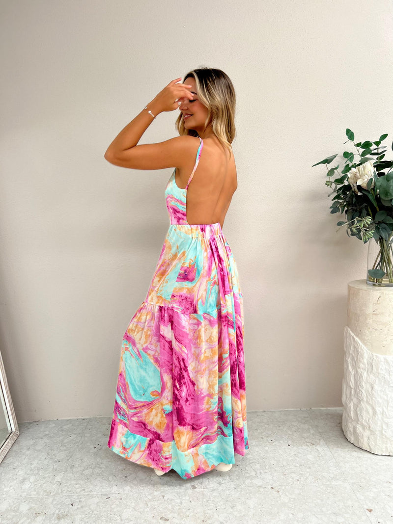 Knoa Maxi Dress - Pink Marble
