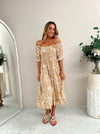 Mango Midi Dress - Tan Abstract