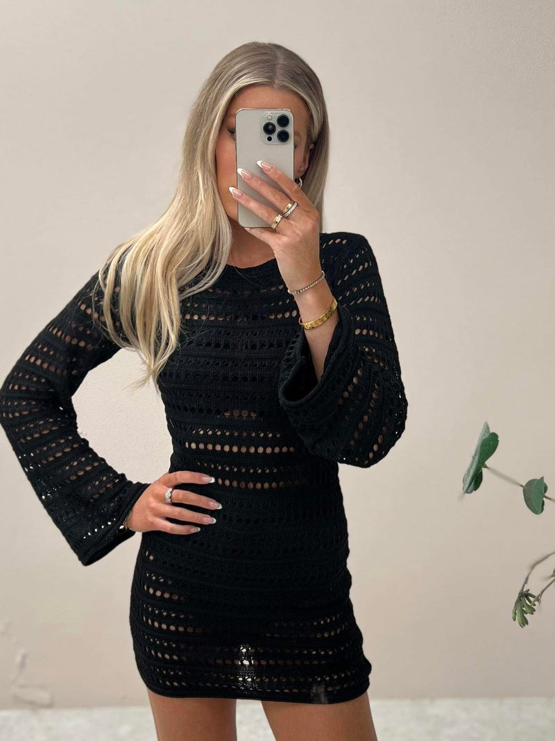 Tropic Nights Crochet Dress -  Black