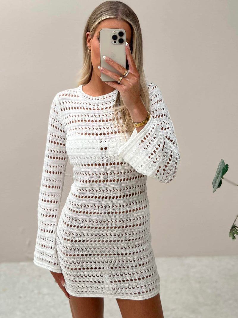 Tropic Heat Crochet Dress - White