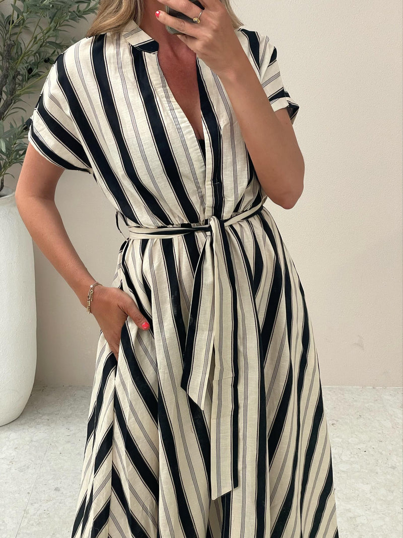 Raye Striped Linen Midi
