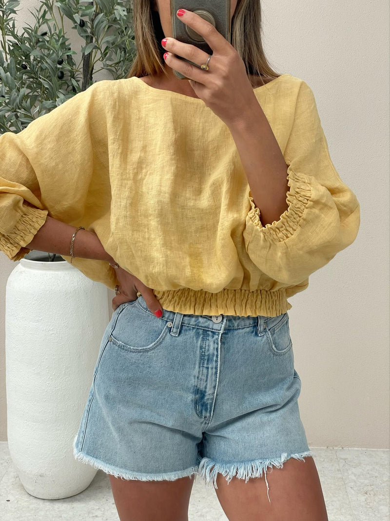 Zoli Linen Top - Yellow