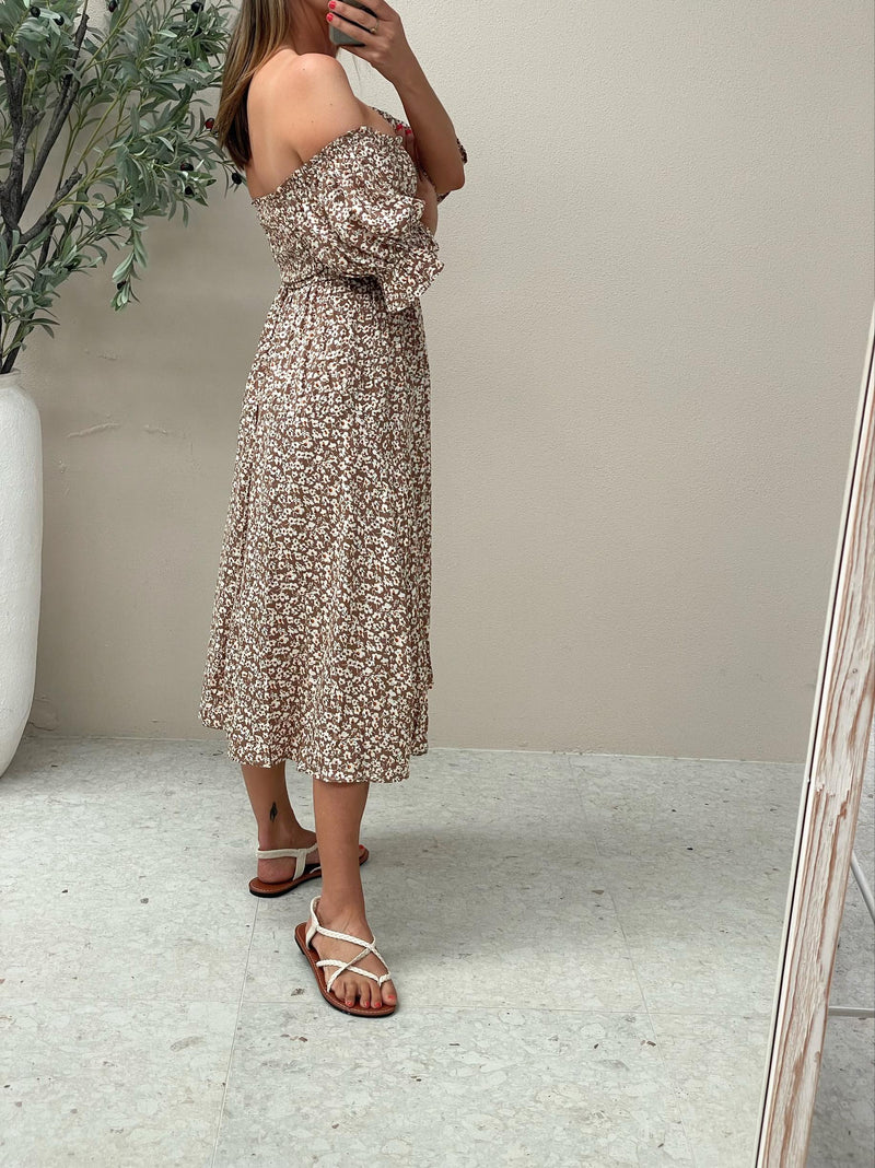 Mango Midi Dress - Tan Floral
