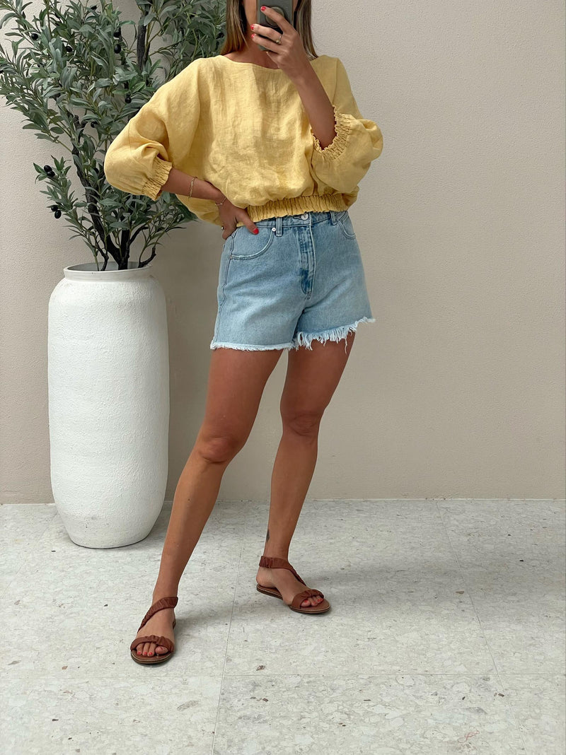 Zoli Linen Top - Yellow