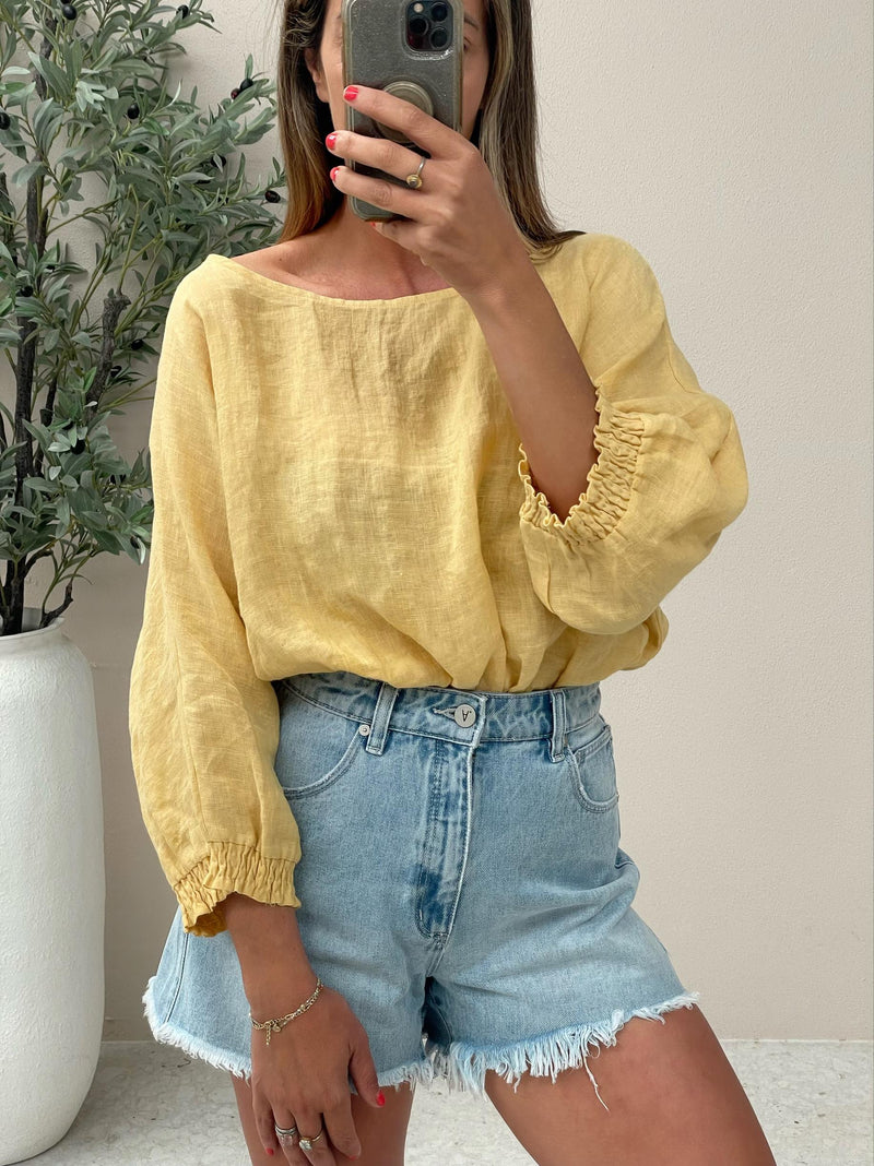 Zoli Linen Top - Yellow