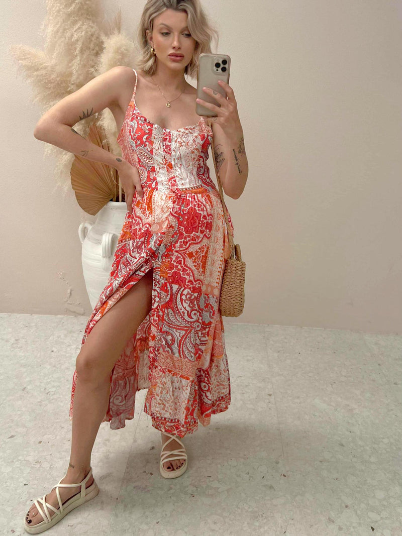 Arabell Dress - Red & Orange
