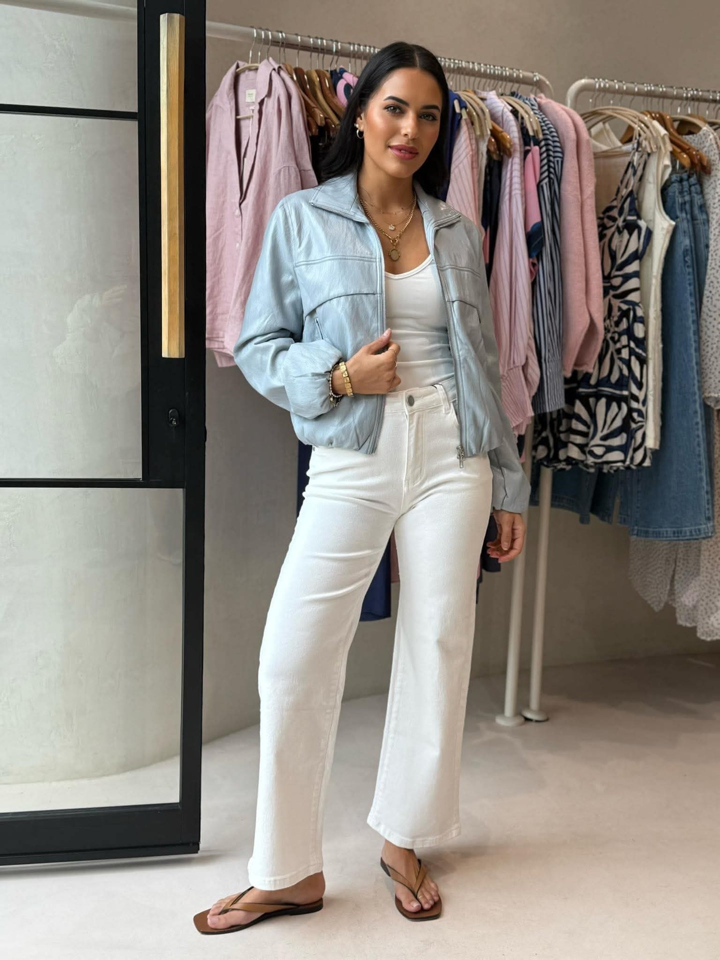 THE BELLE PU BOMBER - POWDER BLUE