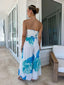 FLORAL STRAPLESS JUMPSUIT - BLUE/WHITE