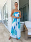 FLORAL STRAPLESS JUMPSUIT - BLUE/WHITE