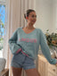 AMOUR V-NECK KNIT - BLUE AND PINK