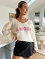 AMOUR V-NECK KNIT- WHITE AND PINK