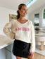 AMOUR V-NECK KNIT- WHITE AND PINK