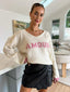 AMOUR V-NECK KNIT- WHITE AND PINK