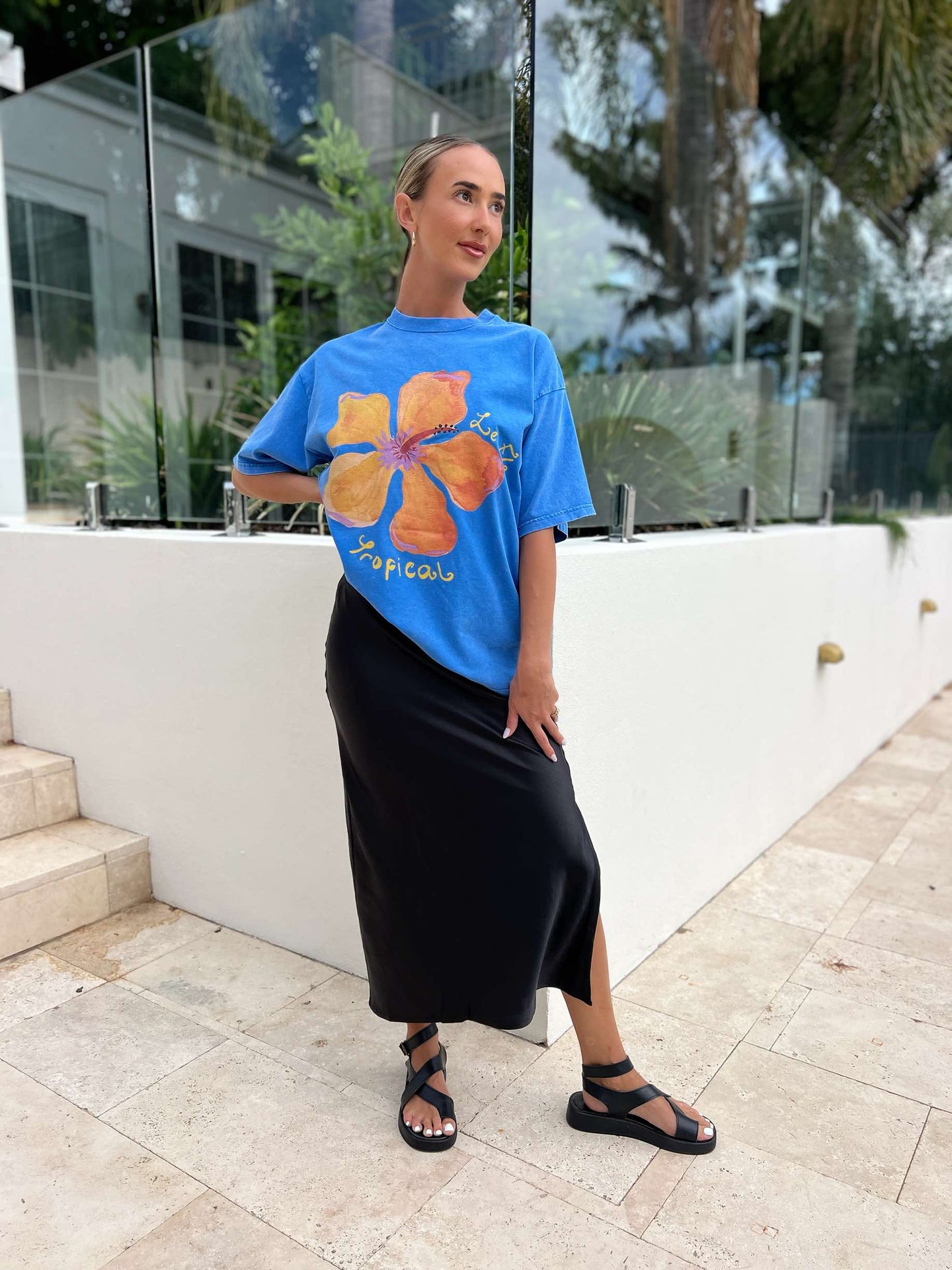 LE FLEUR TROPICAL OVERSIZED TEE - BLUE