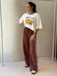 GIGI WIDE LEG TERRY TRACKPANT - BURNT TOFFEE