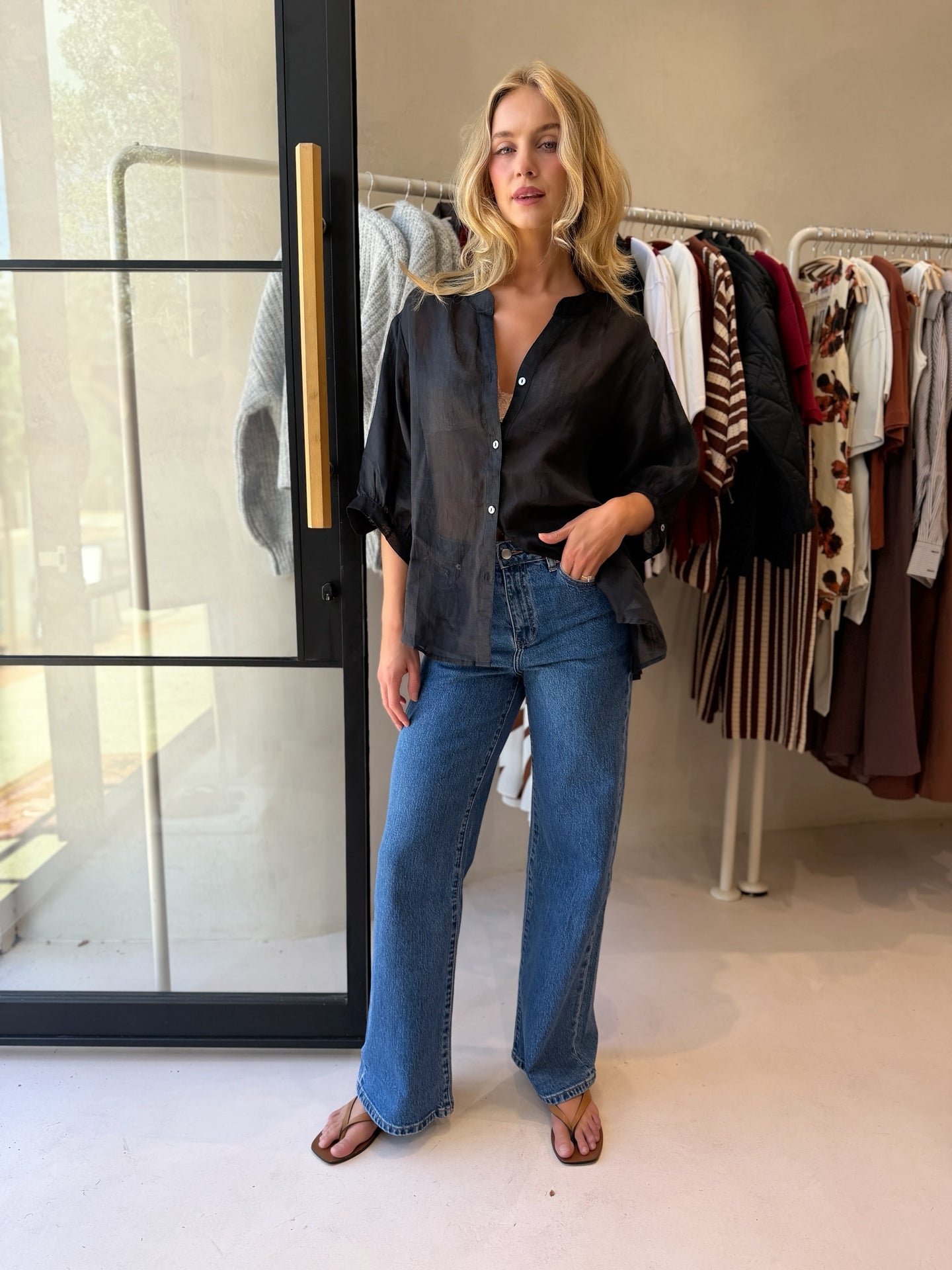 JEMMA LINEN BLOUSE - BLACK