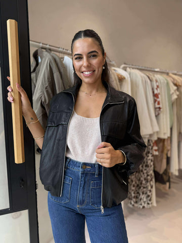 THE BELLE PU BOMBER - BLACK