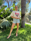 BURGUNDY HEARTS CLUB BOXY CROP TEE - IVORY