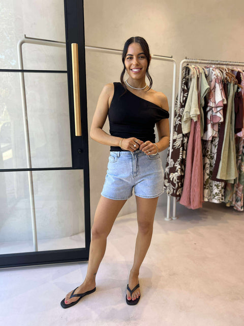 KYLIE OFF SHOULDER TOP - BLACK