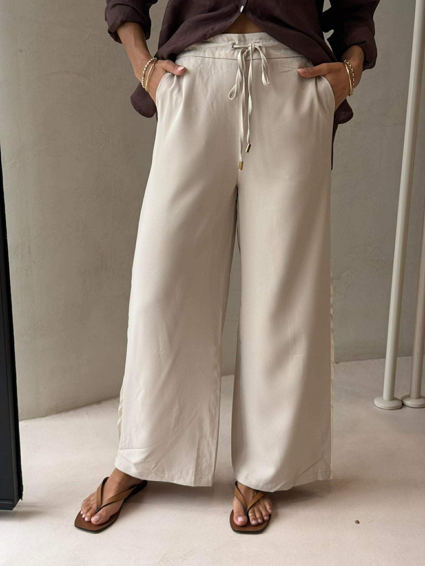 LUXE STRIPE UP PANT - NATURAL