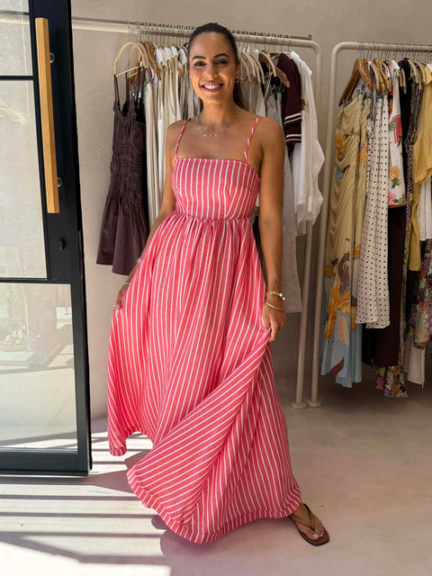 COURTNEY MAXI DRESS  - RED STRIPE