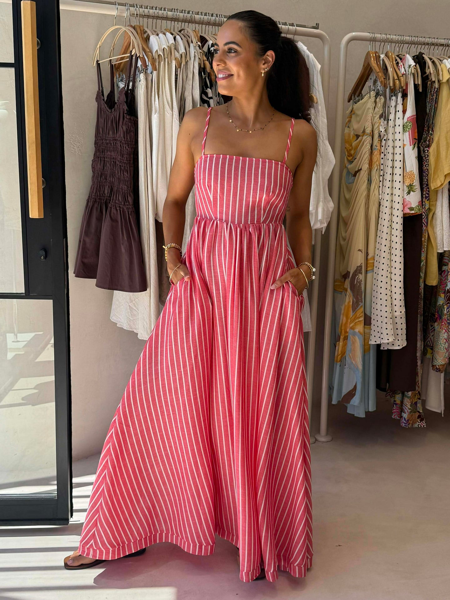 COURTNEY MAXI DRESS  - RED STRIPE