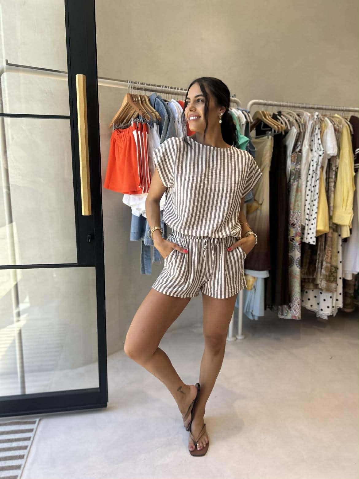 AMALA SHORT - MOCHA STRIPE