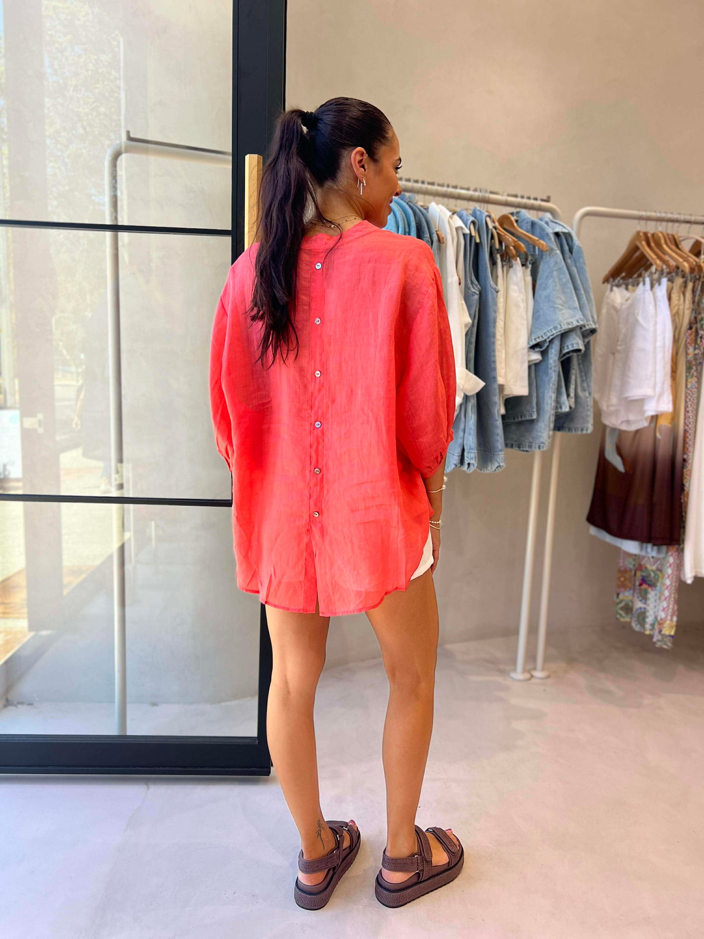 JEMMA LINEN BLOUSE - CORAL