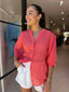 JEMMA LINEN BLOUSE - CORAL