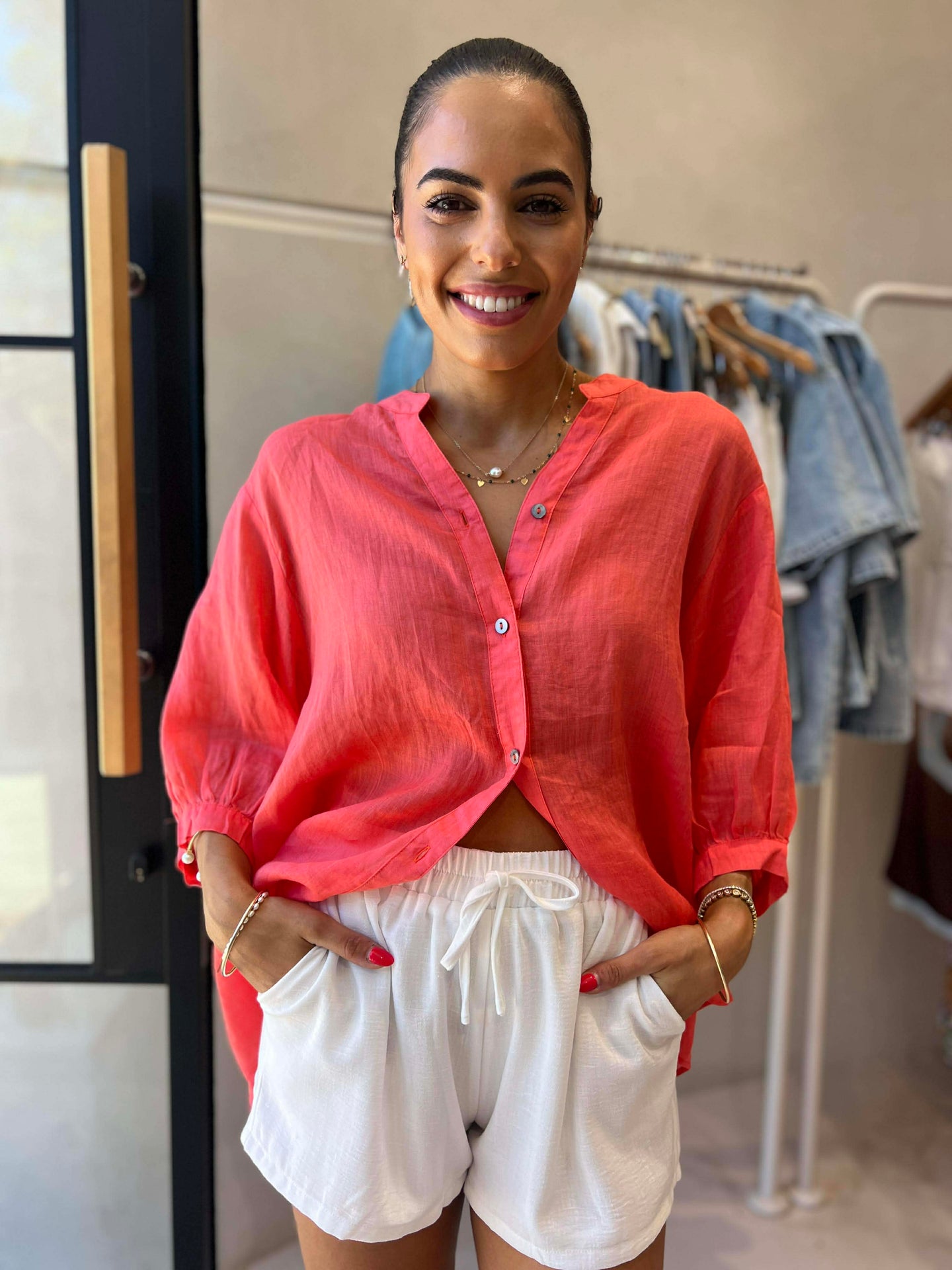JEMMA LINEN BLOUSE - CORAL