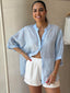 JEMMA LINEN BLOUSE - SKY BLUE