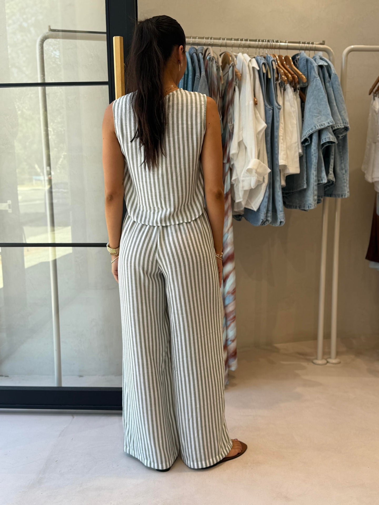 CHEETAH TOP - SAGE STRIPE