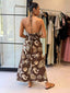 BROWN MERMAID PALM HALTER DRESS