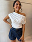 ONE SHOULDER TEE- WHITE