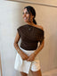 ONE SHOULDER TEE- CHOC