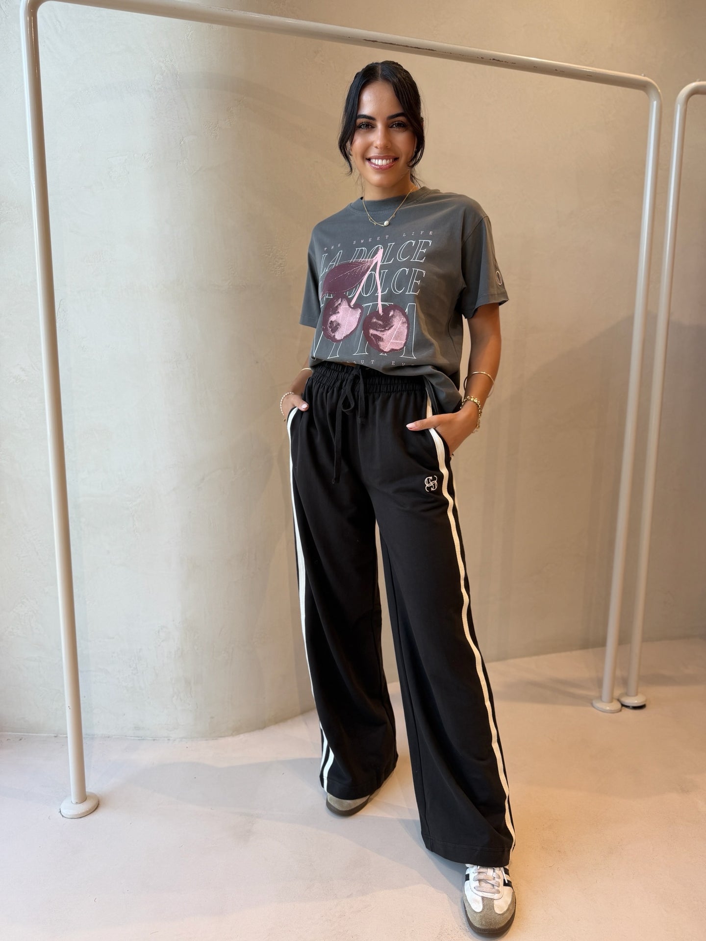 GIGI WIDE LEG TERRY TRACKPANT - BLACK