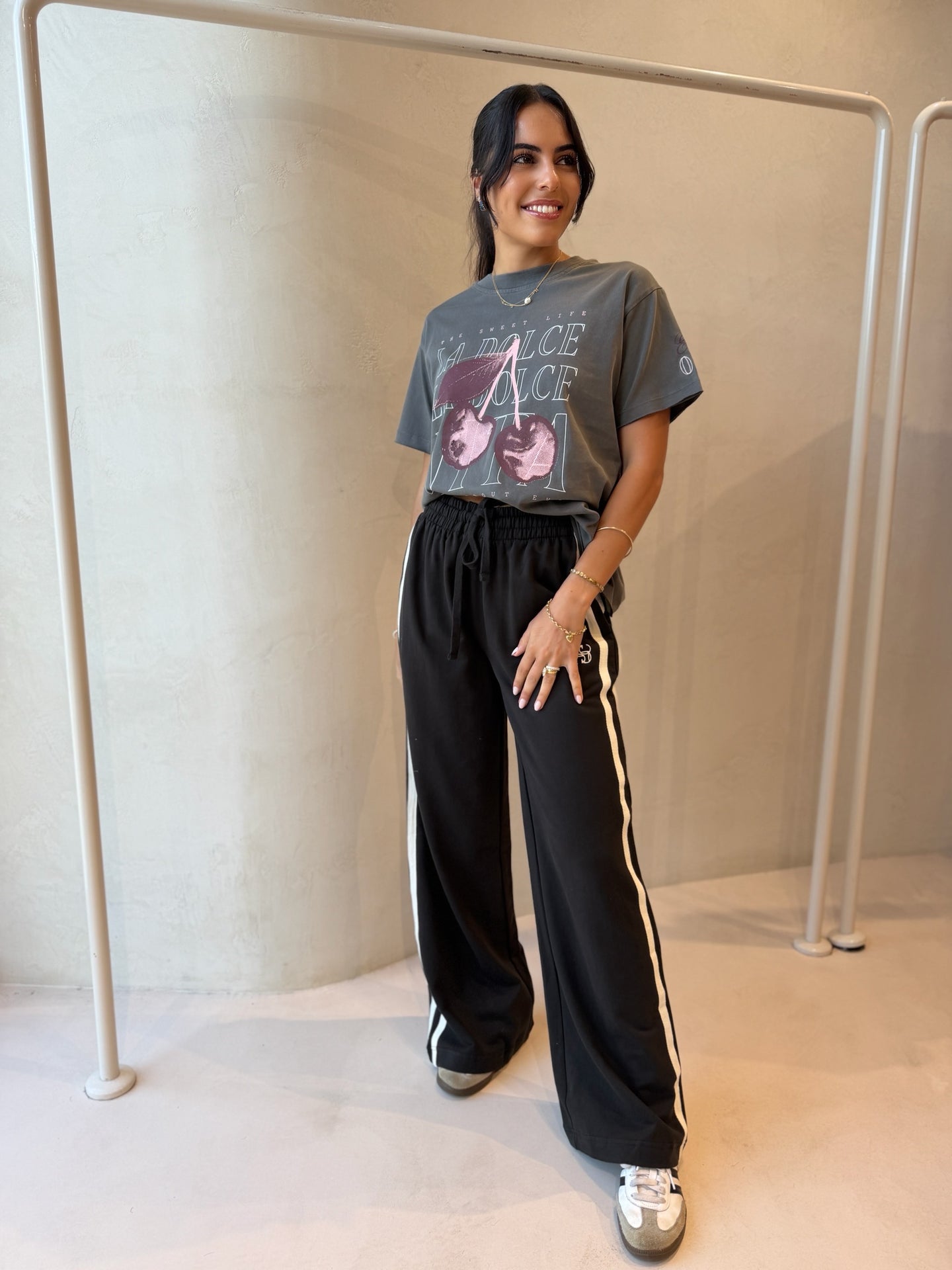 GIGI WIDE LEG TERRY TRACKPANT - BLACK