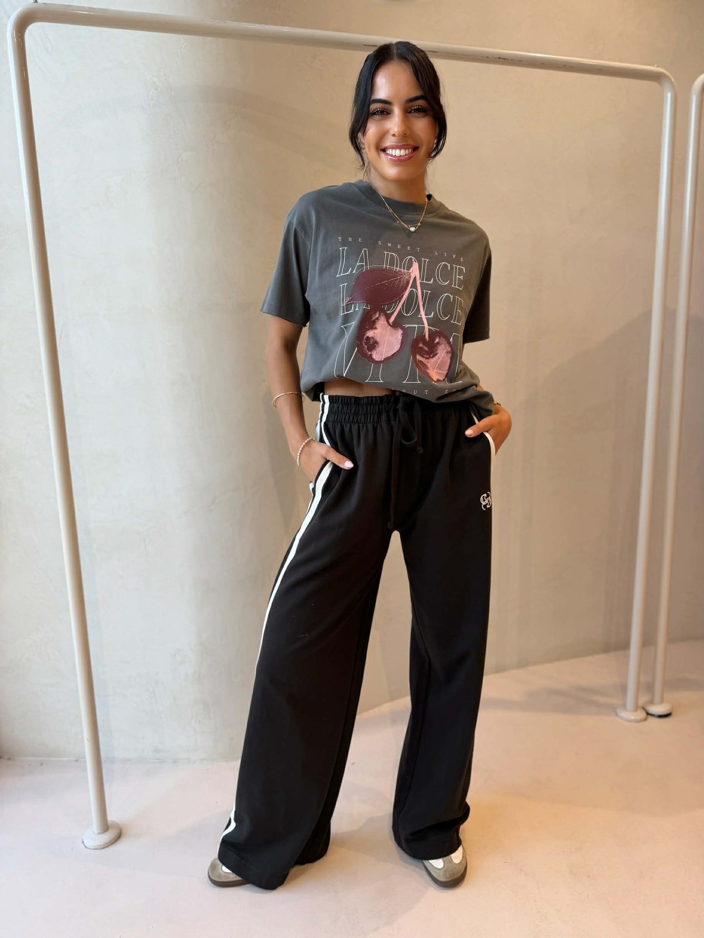 GIGI WIDE LEG TERRY TRACKPANT - BLACK