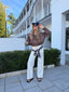FUNNEL NECK SUADE JACKET CHOC