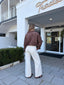 FUNNEL NECK SUADE JACKET CHOC