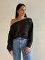 OFF SHOUDER KNIT JUMPER- CHOC
