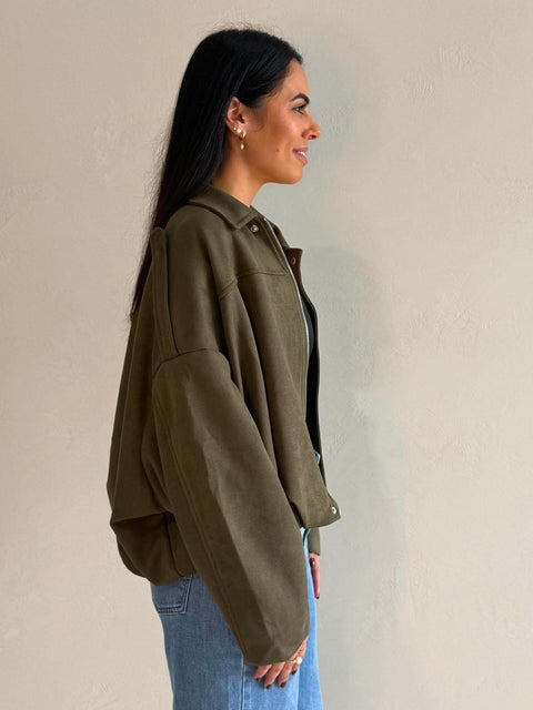 LENA SUEDE BOMBER- KHAKI